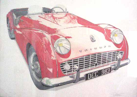 voiture triumph TR3 dessin de l'artiste
